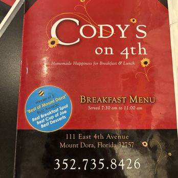 Cody's On 4th - Menu - Breakfast & Brunch Near Me - Mount Dora, Florida