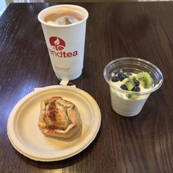 Trend Tea - Vegan Kale Artichoke Pastry, Yogurt Cup, Yoga Tea Latte