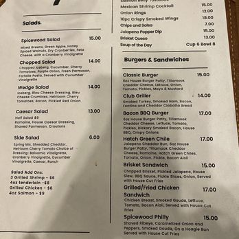 Spicewood Restaurant - Menu as of 11/6/24 - New American Near Me - Alpine, Texas Spicewood Restaurant - Menu as of 11/6/24 - New American Near Me - Alpine, Texas