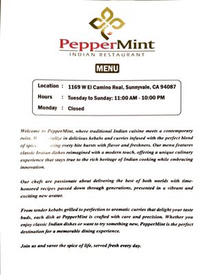 Menu photo 5 PepperMint Indian Restaurant Sunnyvale, CA
