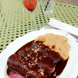 Mole enchiladas and strawberry juice mimosa