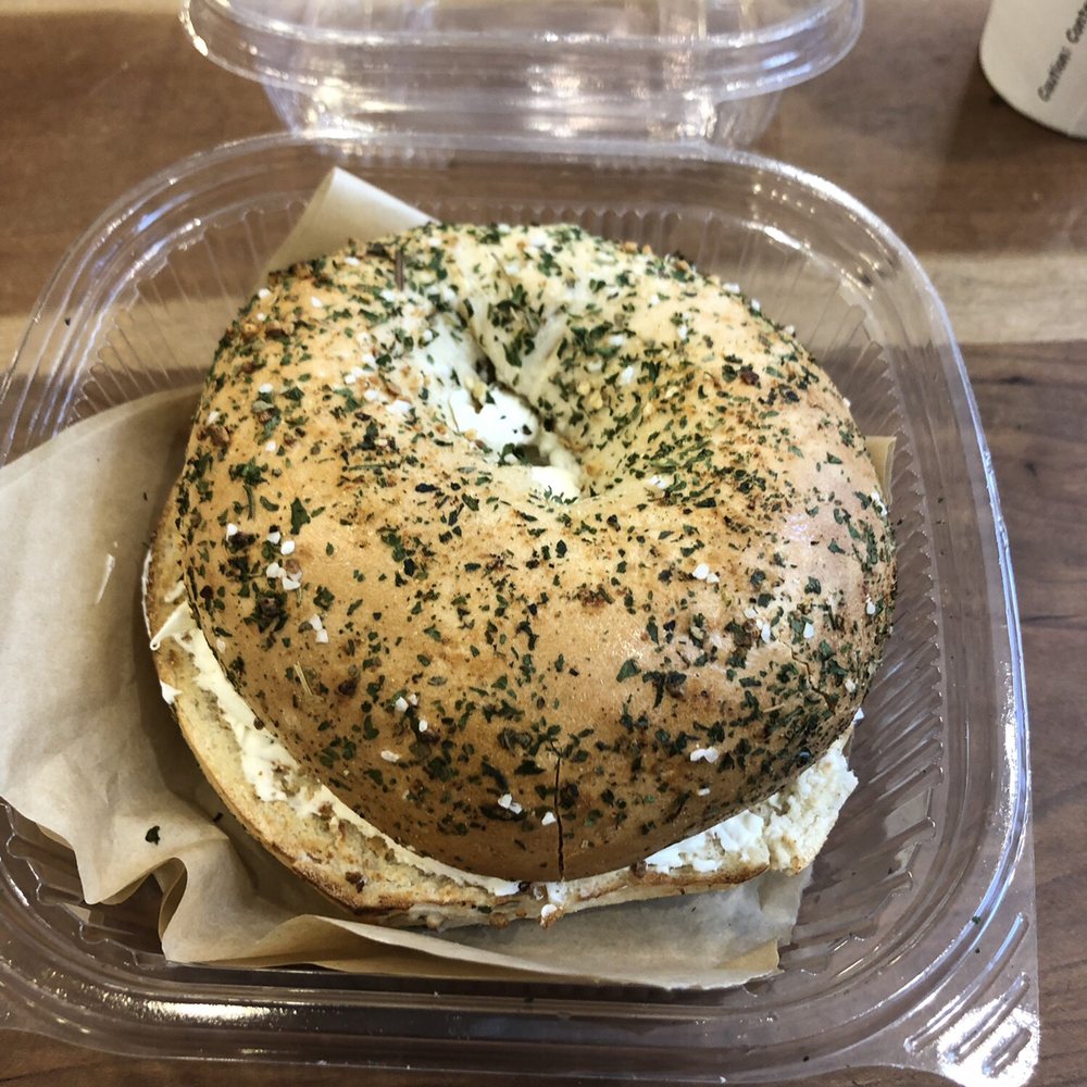 Herb bagel with cream cheese- delicious