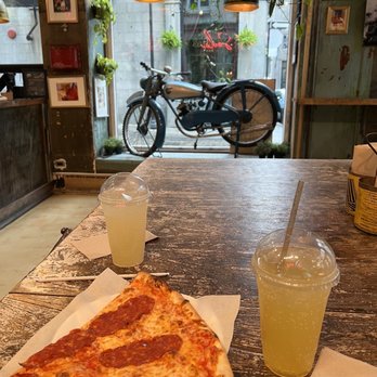 Slice + Soda - Calabrese Slice with Yakuza Drink and Passions fruit Drink - Pizza Near Me - Montreal, Quebec