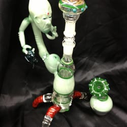 Rocketman Boulder - Alien oil rig by White Monkey Glass of Boulder, CO. Comes signed, with matching jar and flower bowl