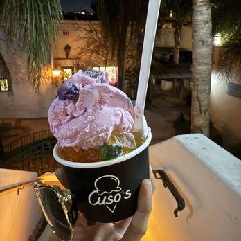 Cuso's Creamery - Ube Cotton Candy and some gummy bears.  The vanilla is underneath. - Ice Cream & Frozen Yogurt Near Me - Santa Barbara, California