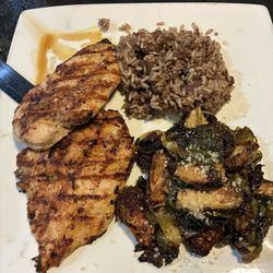 Loby's Bar & Grille - Grilled Chicken Dinner with Dirty Rice and Brussel Sprouts (Veggie of the Day)