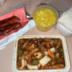 Larry’s Chinese Restaurant & Bar - BBQ ribs, shrimp in garlic sauce, white rice and egg drop soup
