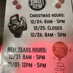 Sunset Gym - Holiday hours