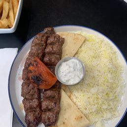Keftadakia Plate ( very little rice unauthentic, 4 small pieces of bread and undercooked ground beef skewers) $19.99 Keftadakia Plate ( very little rice unauthentic, 4 small pieces of bread and undercooked ground beef skewers) $19.99