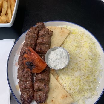 Greek Bistro - Keftadakia Plate ( very little rice unauthentic, 4 small pieces of bread and undercooked ground beef skewers) $19.99 - Greek Near Me - Henderson, Nevada Greek Bistro - Keftadakia Plate ( very little rice unauthentic, 4 small pieces of bread and undercooked ground beef skewers) $19.99 - Greek Near Me - Henderson, Nevada