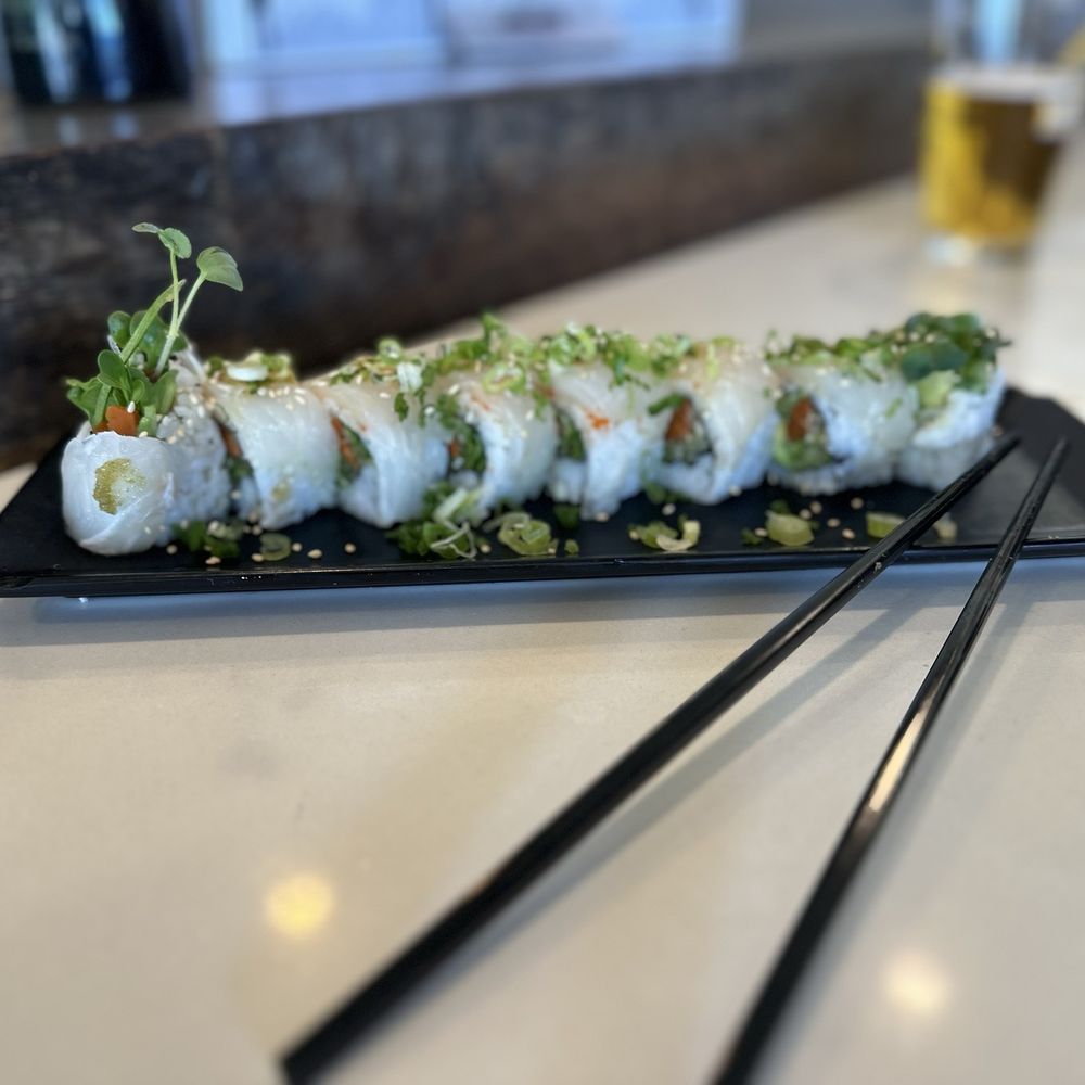 Full Moon Sushi - The Garlic Halibut Special roll... really yummie! - Japanese Near Me - San Clemente, California Full Moon Sushi - The Garlic Halibut Special roll... really yummie! - Japanese Near Me - San Clemente, California