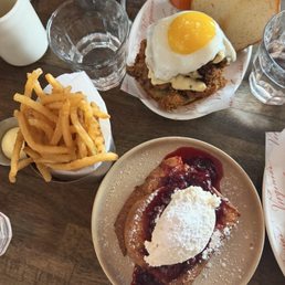 French Toast, Fries, Fried Chicken Sandwich French Toast, Fries, Fried Chicken Sandwich