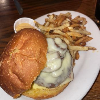 Monk's Cafe - Burger with Pommes Frites - Pubs Near Me - Philadelphia, Pennsylvania