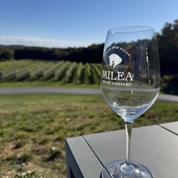 Milea Estate Vineyard - Glass with scene of vineyard in the back