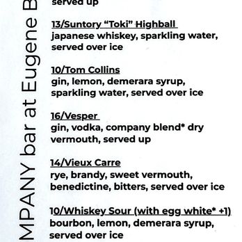 Eugene Burger Company - Cocktail menu 2 - Burgers Near Me - Eugene, Oregon