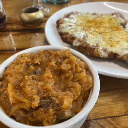 Bigos up front with my cheesy pork chop hiding behind.