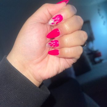 Holly Nails & Spa - Almond hot pink drip nails - Nail Salons Near Me - Riverside, California