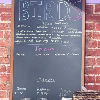 Bird’s Creamery - "Creamery" menu with no toppings...unless you're there for creamery pizza. - Desserts Near Me - Wamego, Kansas Bird’s Creamery - "Creamery" menu with no toppings...unless you're there for creamery pizza. - Desserts Near Me - Wamego, Kansas