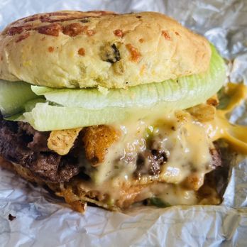 Wendy's - Loaded Nacho Cheeseburger: Cheese, Crispy Corn and Tortilla Strips, Chipotle Sauce and Poblano Queso on a Jalapeño Cheddar Bun. - Burgers Near Me - Roanoke, Virginia Wendy's - Loaded Nacho Cheeseburger: Cheese, Crispy Corn and Tortilla Strips, Chipotle Sauce and Poblano Queso on a Jalapeño Cheddar Bun. - Burgers Near Me - Roanoke, Virginia