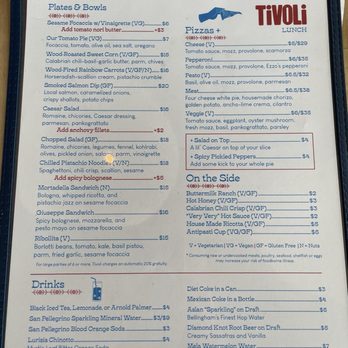 Tivoli - Lunch Menu - Pizza Near Me - Seattle, Washington