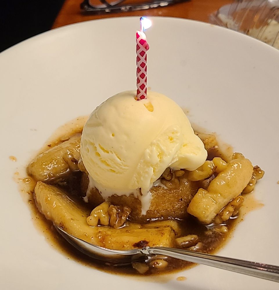 Chez Nous - Bananas Foster. (w/ b'day candle) - food, bananas foster, bananas, dessert, foster - New American Near Me - Schenectady, New York Chez Nous - Bananas Foster. (w/ b'day candle) - food, bananas foster, bananas, dessert, foster - New American Near Me - Schenectady, New York