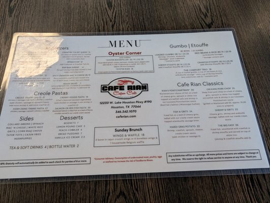 Menu photo 2 Cafe Rian Cajun Cafe Houston, TX