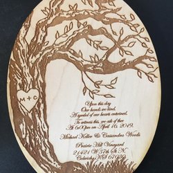 Texas Dragonfly Laser Engraving - Engraved maple wood wedding invitation.