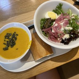 Vegetarian Autumn Squash Soup and Ranch Cobb Salad with French Baguette Side