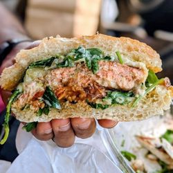 The Fairhaven - Summer Salmon Burger - if you have a chance, try this!! Messily delicious. IG - @bilalandjesseatfood