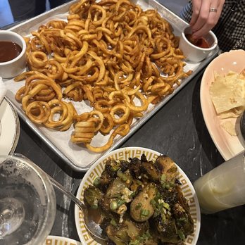 Emerald Cocktail Kitchen - Curly fries and Brussels sprouts - Cocktail Bars Near Me - Syracuse, New York