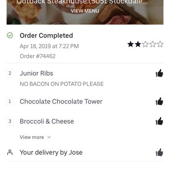 Outback Steakhouse - Receipts - Steakhouses Near Me - Bakersfield, California