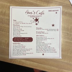 Star's Cafe - Breakfast menu