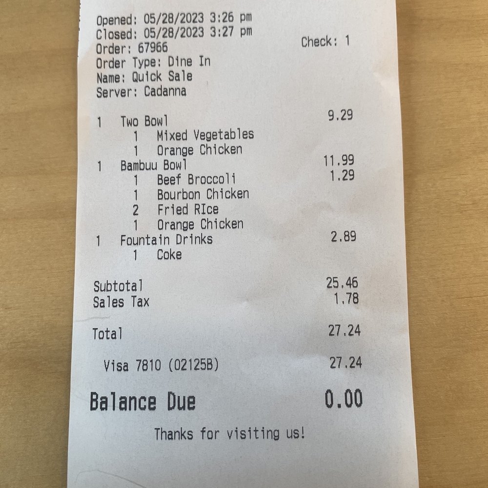 2 people lunch bill