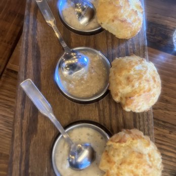 Boomtown Biscuits & Whiskey - Gold Shoes: 3 Biscuits and Sawmill, Peppercorn, and Goetta Gravy - Soul Food Near Me - Union, Kentucky Boomtown Biscuits & Whiskey - Gold Shoes: 3 Biscuits and Sawmill, Peppercorn, and Goetta Gravy - Soul Food Near Me - Union, Kentucky