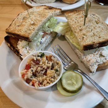 The Peasant Grill - Chicken salad sandwich, pickles, quinoa + bean salad. - American Near Me - Hopewell, New Jersey
