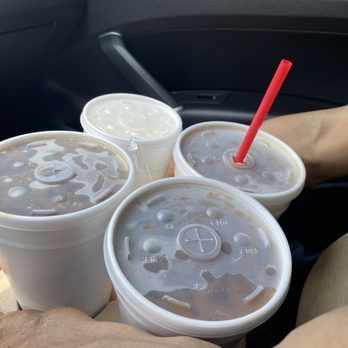 Tejuinos Colima - three cups of cold drink in a car - Food Trucks Near Me - Los Angeles, California