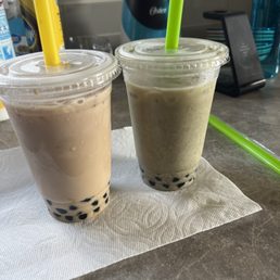 Wintermelon milk tea and strawberry macha Wintermelon milk tea and strawberry macha