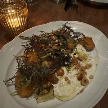 La Connessa - Beets and burrata cara cara orange, candied hazelnuts, sherry vinaigrette 22 - Cocktail Bars Near Me - San Francisco, California La Connessa - Beets and burrata cara cara orange, candied hazelnuts, sherry vinaigrette 22 - Cocktail Bars Near Me - San Francisco, California