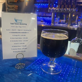 Tub Town Brewing - a glass of beer on a table - Brewpubs Near Me - Bath, New York Tub Town Brewing - a glass of beer on a table - Brewpubs Near Me - Bath, New York