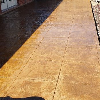 ASI Concrete - Completed stamped patio with walnut color. - Masonry/Concrete Near Me - Plano, Texas