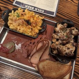Pick Two Tray: sausage and turkey with Mac and cheese and cauliflower Pick Two Tray: sausage and turkey with Mac and cheese and cauliflower
