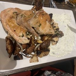 Roasted bone in Chicken Breast. You can't really see the scale of the dish. Very small and dry. Roasted bone in Chicken Breast. You can't really see the scale of the dish. Very small and dry.