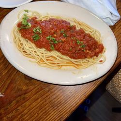 2025 review | Homemade pasta sauce over noodles. It was a side dish to my son's main course.
