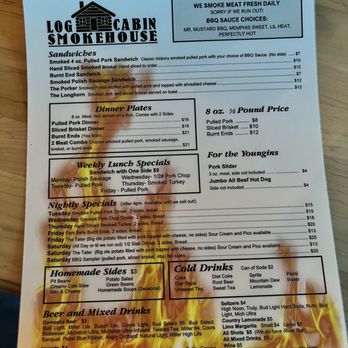 Log Cabin Smokehouse - Menu - Barbeque Near Me - Camargo, Illinois Log Cabin Smokehouse - Menu - Barbeque Near Me - Camargo, Illinois
