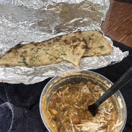 Lentils and garlic naan.