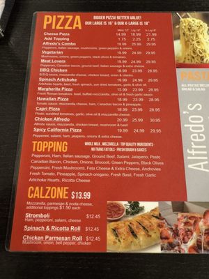 Menu photo 4 Alfredo's Pizzeria San Diego, CA