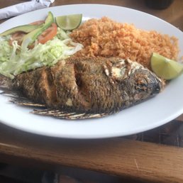The fish was good but the rice was a little bland