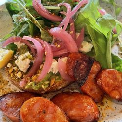 Spilt Milk - Avo toast with goat cheese honey and chorizo