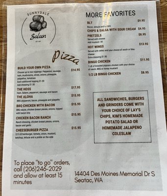 Menu photo 2 Sunnydale Saloon SeaTac, WA Menu photo 2 Sunnydale Saloon SeaTac, WA