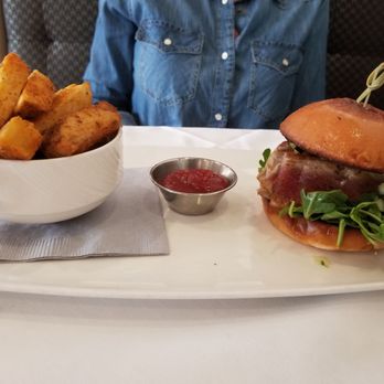 Waters Texas - Ahi tuna Burger and Steak fries with homemade ketchup - Seafood Near Me - Fort Worth, Texas Waters Texas - Ahi tuna Burger and Steak fries with homemade ketchup - Seafood Near Me - Fort Worth, Texas